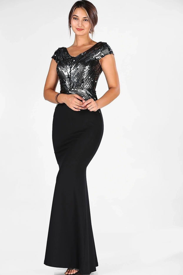 Sequined Cap Sleeves Mermaid Evening Dress